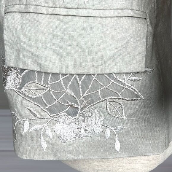 PUNT ROMA Linen Embroidered Blazer, 3/4 length sleeves  EUR 38, US 6 - Picture 7 of 14
